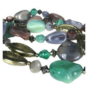 Faux Stone Plastic Beaded Necklace 26 In Women Jewelry Goldtone Strand Green